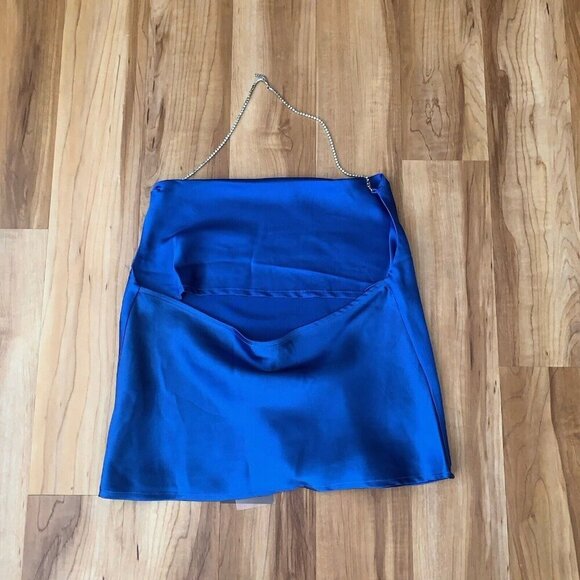 LE LIS Royal Blue Crystal Strap Drape Neck Satin Halter Top Size Medium NWT - Picture 4 of 14